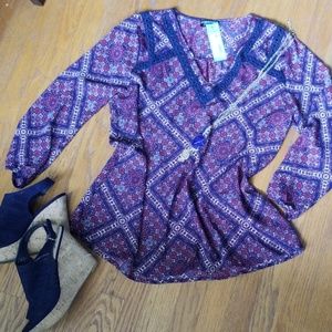 Papermoon Navy and Red Peasant Style Blouse